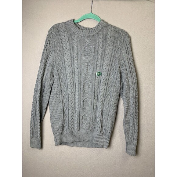 LL Bean Sweater Womens Medium Gray Cable Knit Fisherman Cardigan - Picture 1 of 7